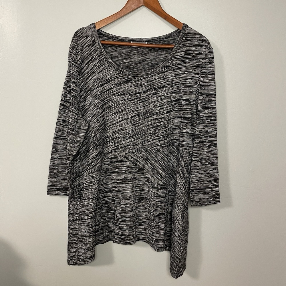 JM Collection Black and White Top Woman Size L 3/4 Sleeves Minimalist